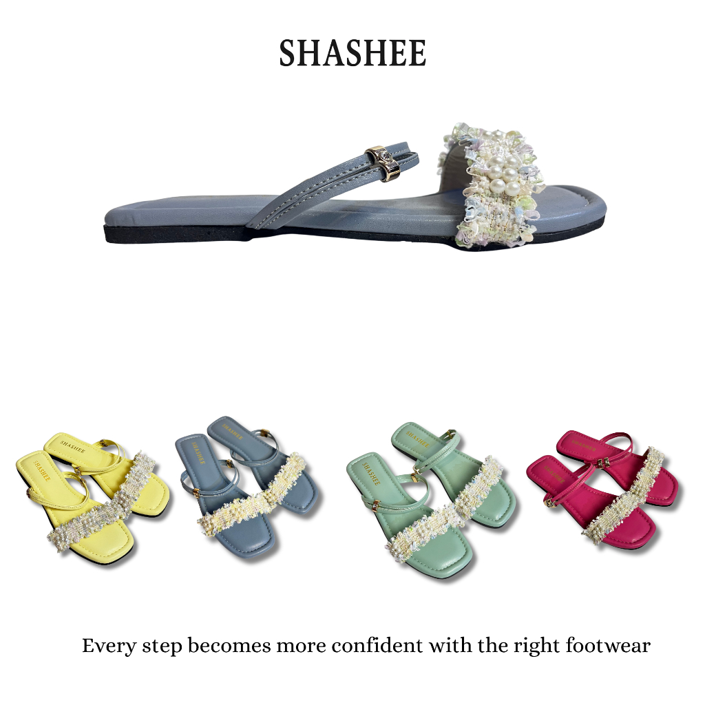 Shashee Aurora Flop Sandal Slop Teplek Shoes Wanita Anti Slip Denim,Sage,Kuning,Pink Fanta Uk 37-41