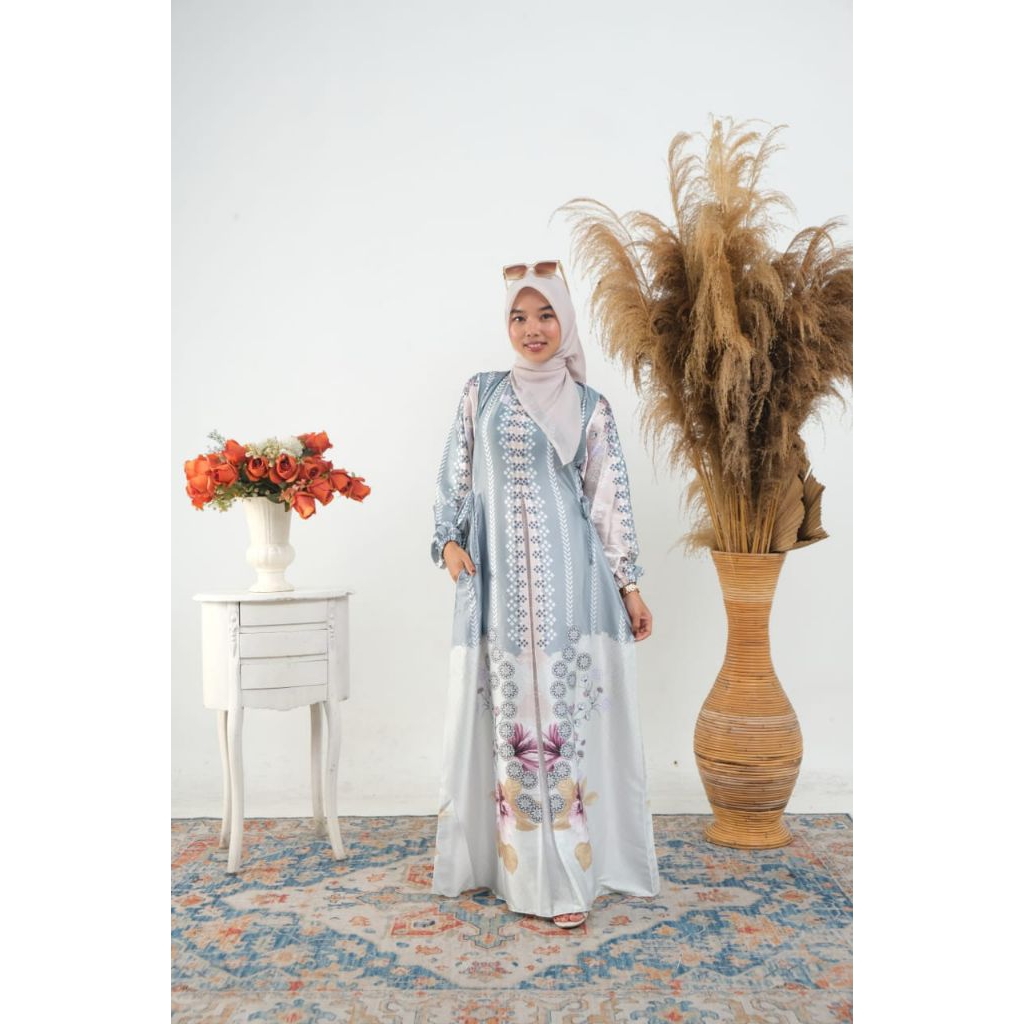 Fayazza Dress Gamis Hijau Mint Motif Armani Silk Premium Busui