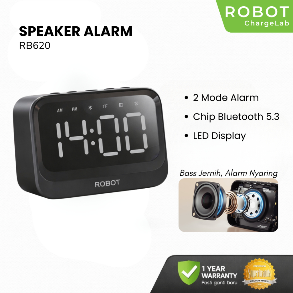 ROBOT Speaker Bluetooth Portable Bass Speaker Jam Alarm Clock LED Display Speaker Bluetooth Music Bo