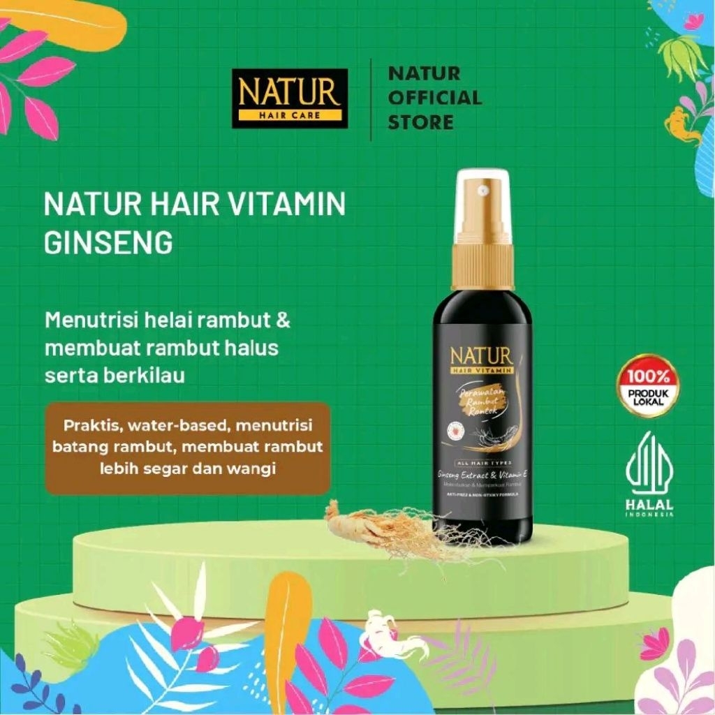 Natur Hair Vitamin Gingseng 80 ml | Vitamin Rambut dengan Gingseng Extract & Vitamin E