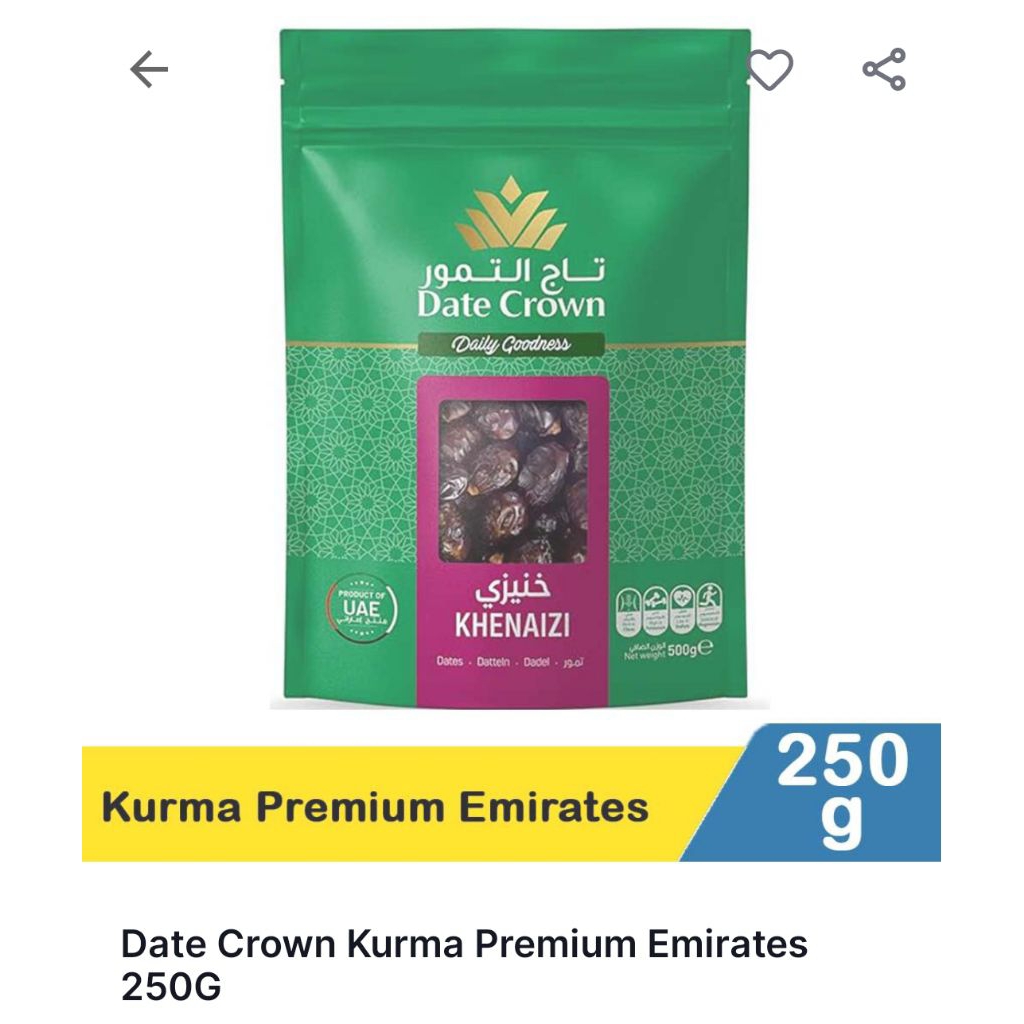 Date Crown Kurma Premium Emirates Khenaizi 250g | Kurma Asli UAE | Manis & Lembut