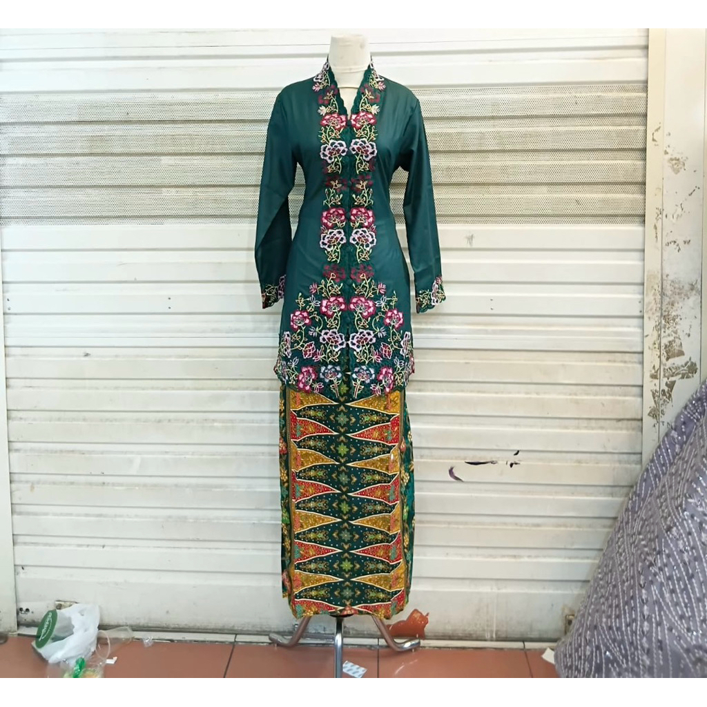 setelan kebaya tunik encim bordir motif bunga / kebaya tunik wanita / kebaya encim katun toyobo