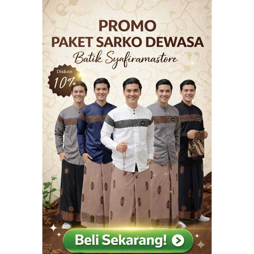 Set Sarko / Setelan Sarung Dan Koko Dewasa / Paket Sarung Dan Koko Motif Kobata