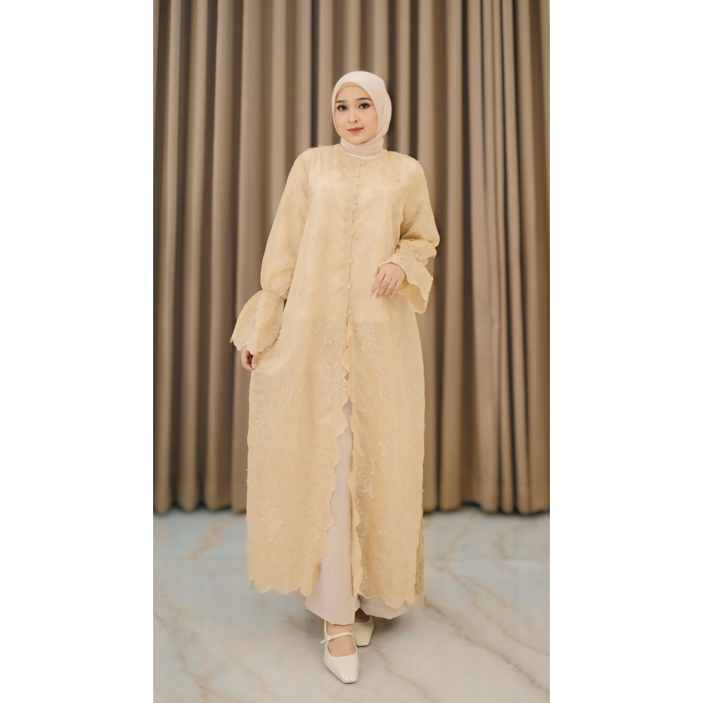 Long Tunik bahan Papersilk bordir timbul mix furing armanisilk tunik + inner) ori by edness kayla(tu