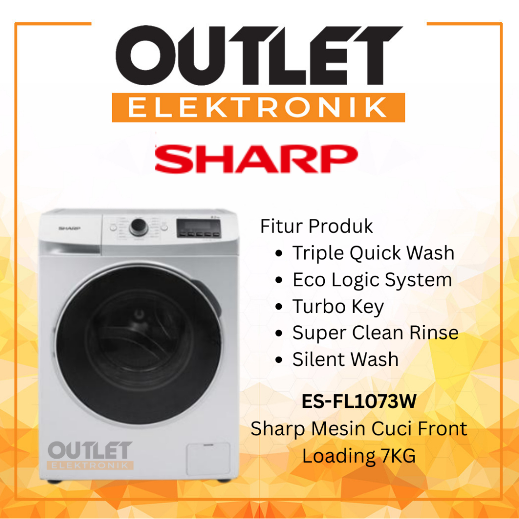 Sharp Mesin Cuci Front Loading 7KG ES-FL1073W / 7 KG ESFL 1073 W Model Front Loading Quick Wash Seri