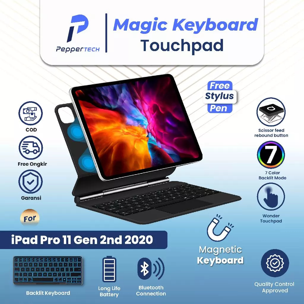Peppertech Magic Keyboard iPad Pro 11 2020 || Smart Keyboard Bluetooth Case Keyboard Touchpad