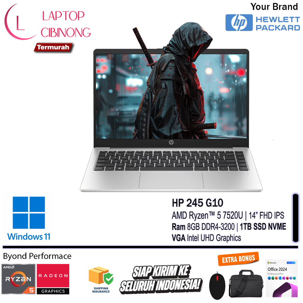 Laptop Gaming HP 245 G10 Amd Ryzen 5 7520U 1TB SSD FHD IPS Windows 11 Silver