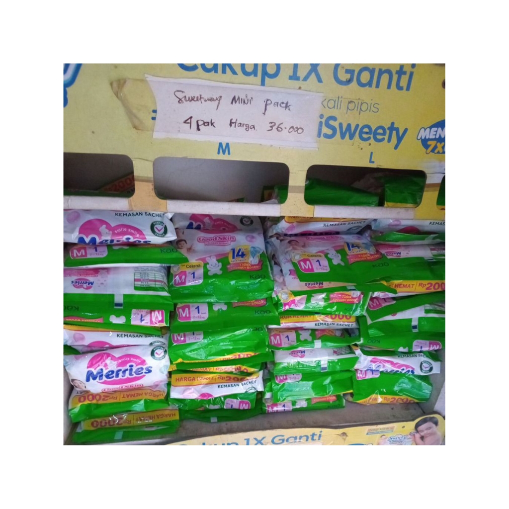 Popok bayi merries kemasan sachet S/M/L/XL satu renceng isi 6 pcs
