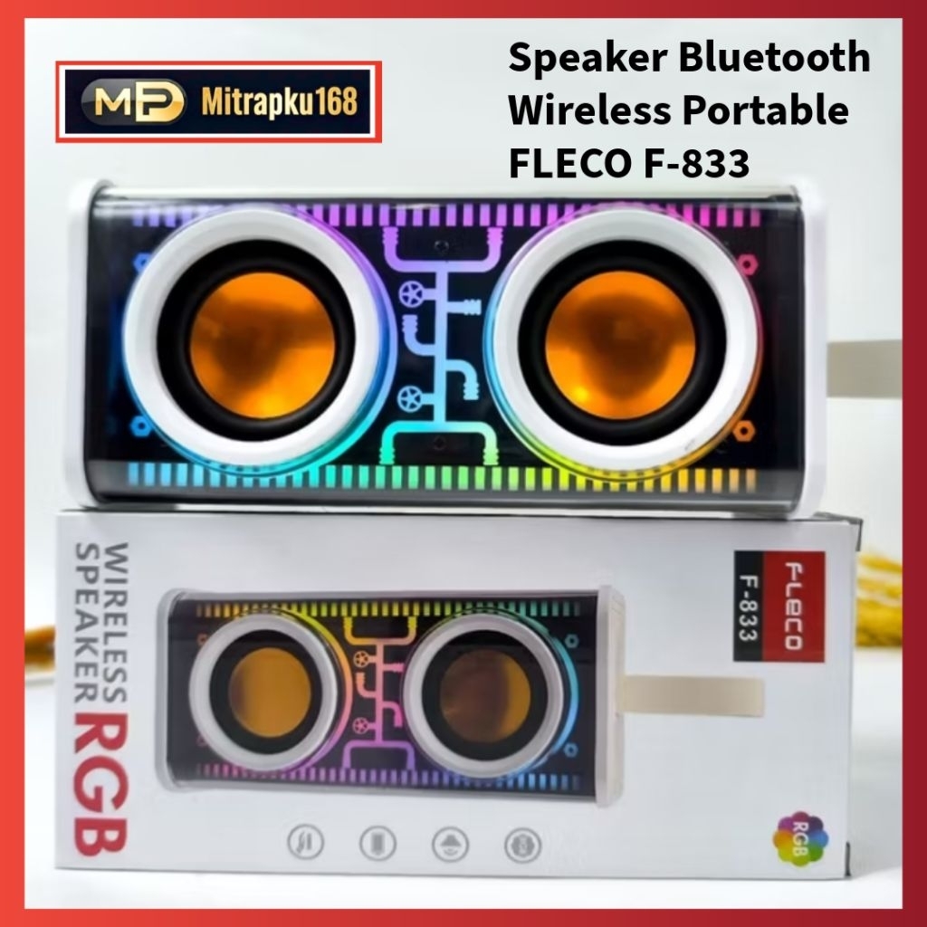 Speaker Bluetooth Wireless Portable Fleco F-833 RGB LED Warna Warni