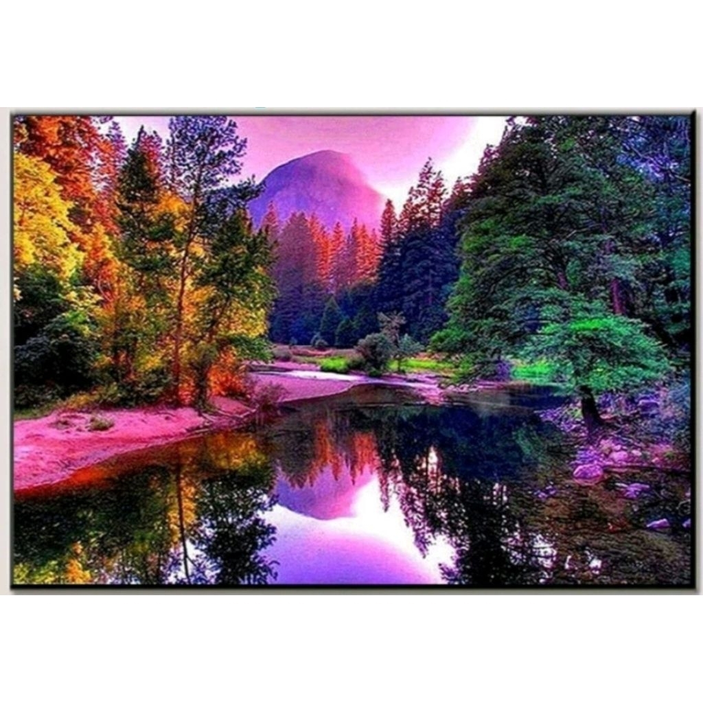 DIY paket kristik pemandangan danau pegunungan full cross stitch kit pola kain