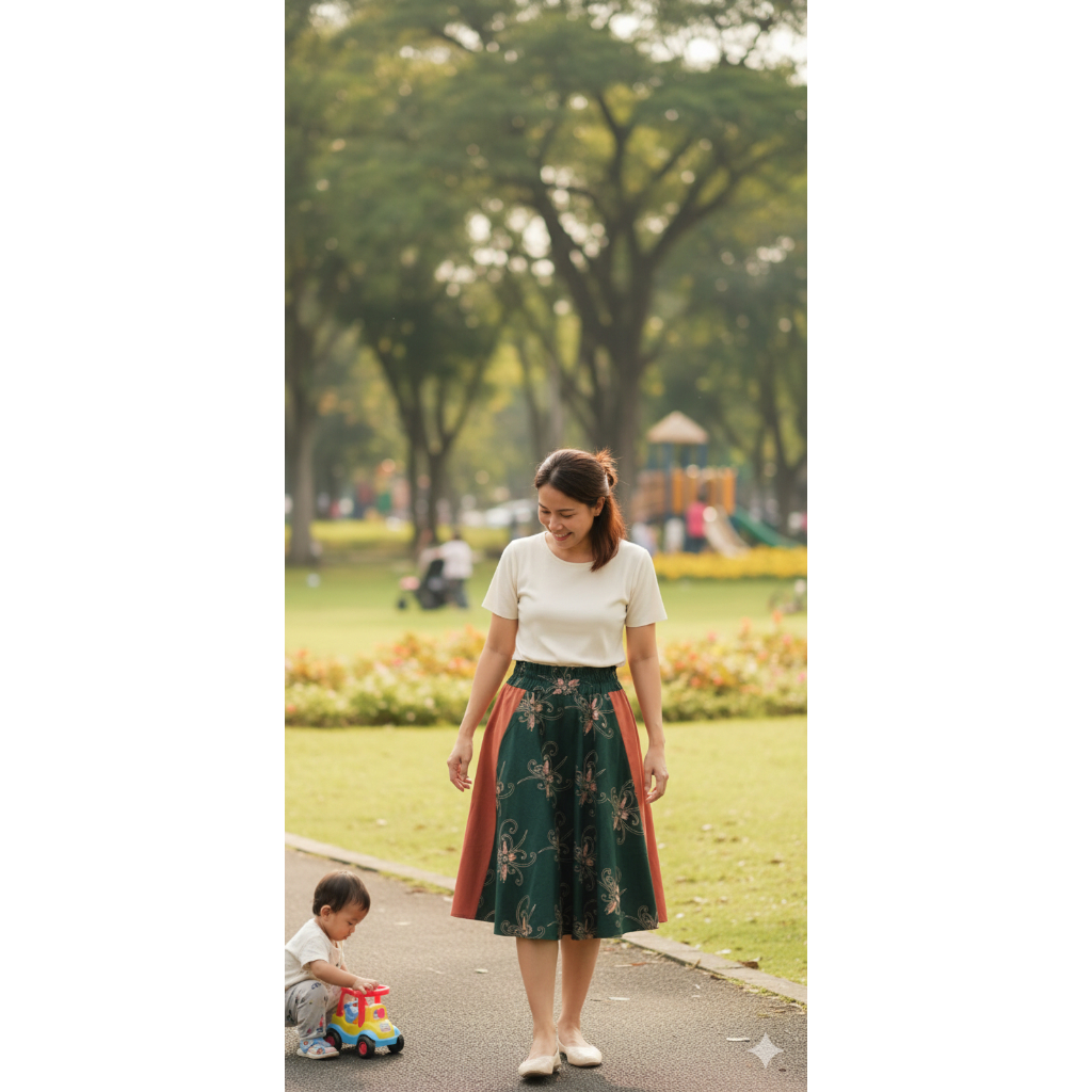 Rok  Batik Kalimantan motif Pakis Indah Warna Hijau