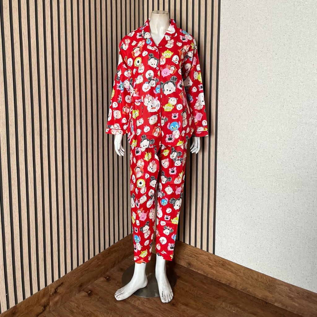 [AJ] - BAJU TIDUR WANITA PIYAMA SIELIE PP LENGAN PANJANG CELANA PANJANG KATUN KARAKTER KANCING FULL 