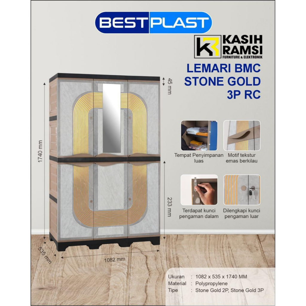Lemari Plastik Bestplast 3 Pintu Rak/Gantung
