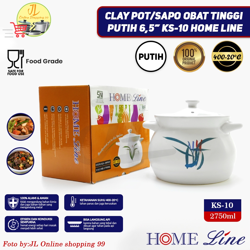 Homeline Panci Sapo Keramik Obat tinggi 2750ml warna putih KS-10 / clay pot earthen pot rebusan