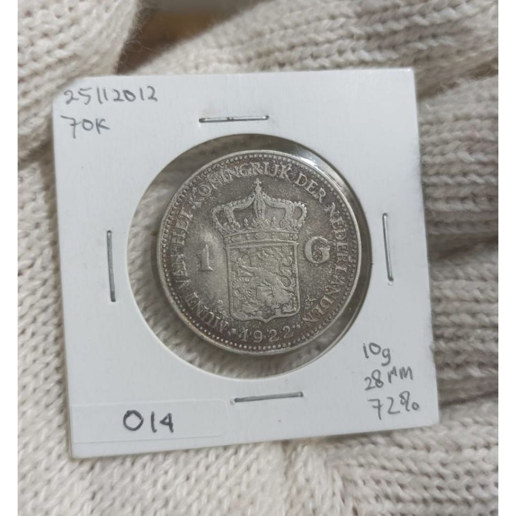 Koin Perak / Silver 72% - 1 Gulden - Wilhelmina - Netherlands East Indies -1922