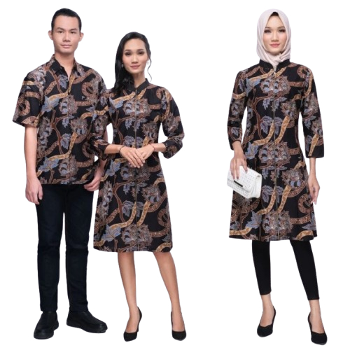 COUPLE TUNIK BATIK HITAM JUMBO SARIMBIT COUPLE TUNIK JUMBO BATIK BIG SIZE