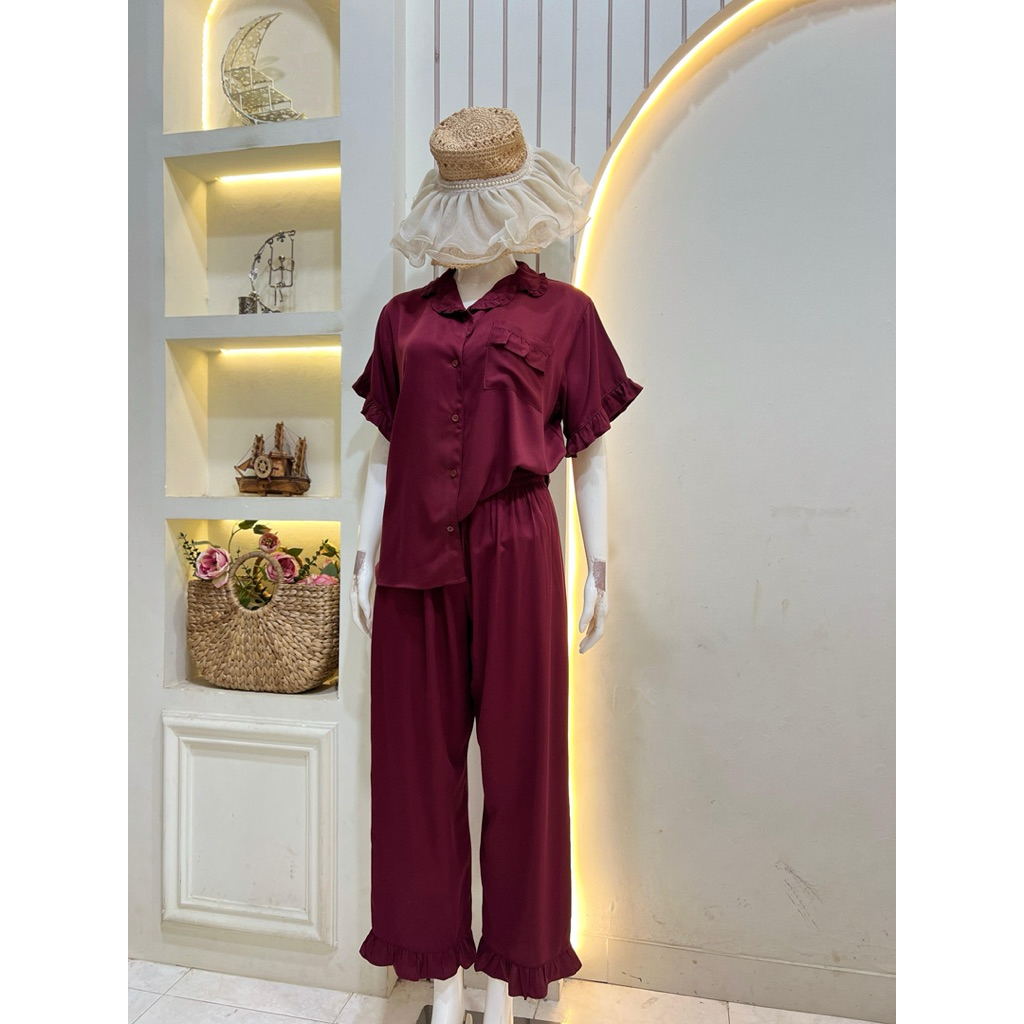 SET PRETTY PANJANG POLOS RAYON TWILL