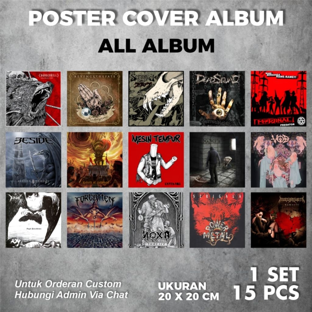 Poster Dinding Band Cover Album Burgerkill, Revenge The Fate, Seringai, Marjinal