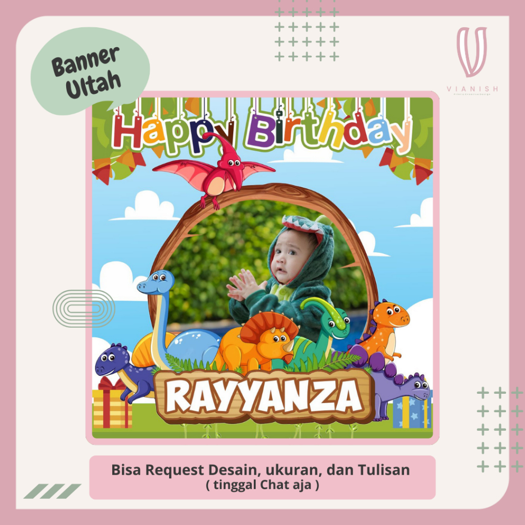 Spanduk Ulang Tahun Custom | Banner Happy Birthday | Bisa Desain | Dinosaurus