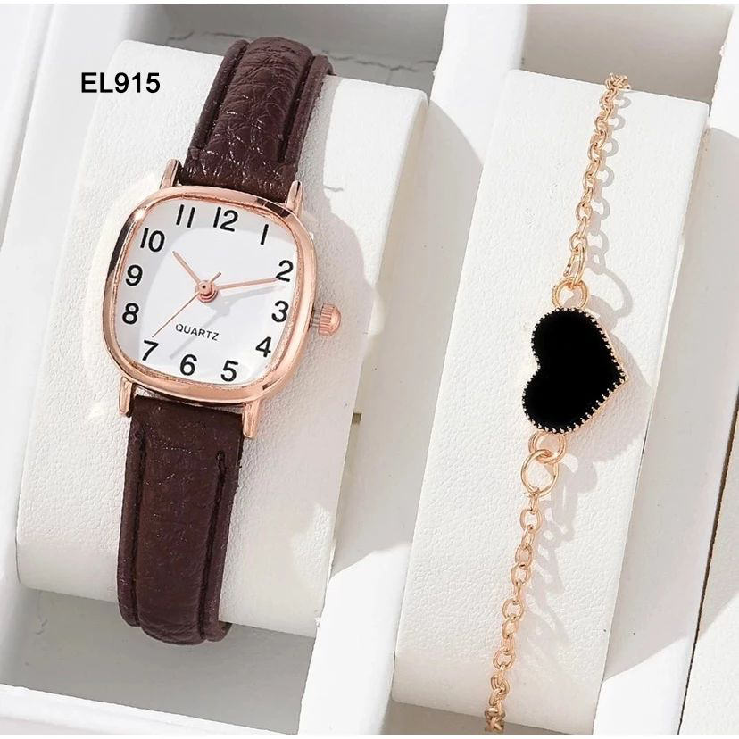 Jam Tangan Fashion Wanita Kotak Kecil Tali Kulit EL915