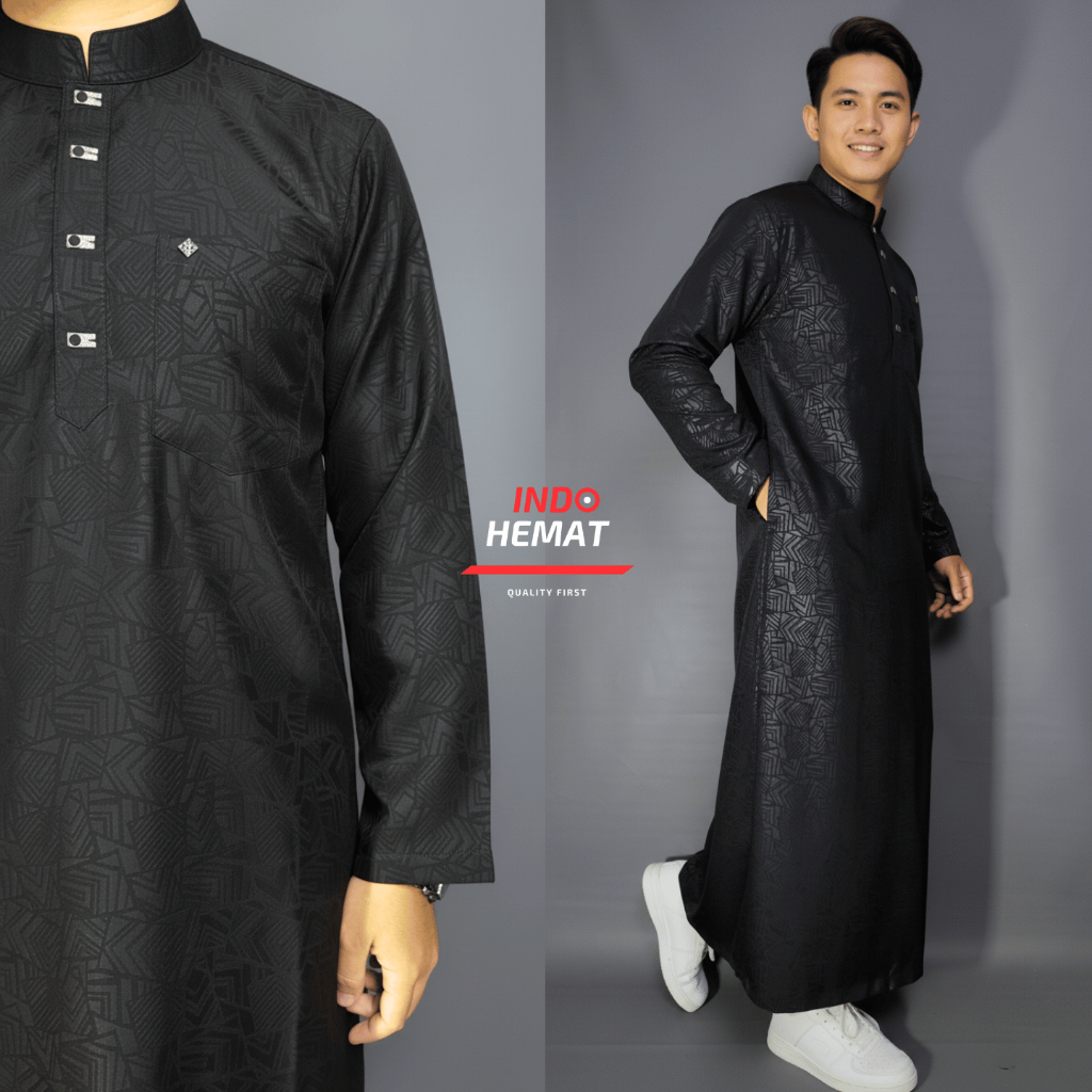 Jubah Gamis Pria Dewasa Sultan Bahan Adem Motif Ethnic Timbul Kancing Import Jahitan Rapih