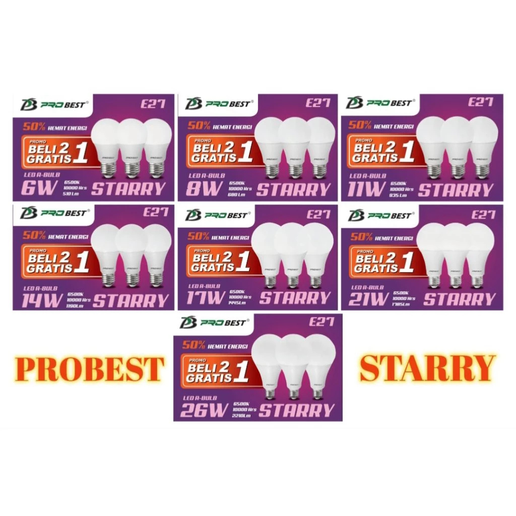 Bohlam LED Pro Best isi 3 Pcs 6w 8w 11w 14w 26w Hotplain