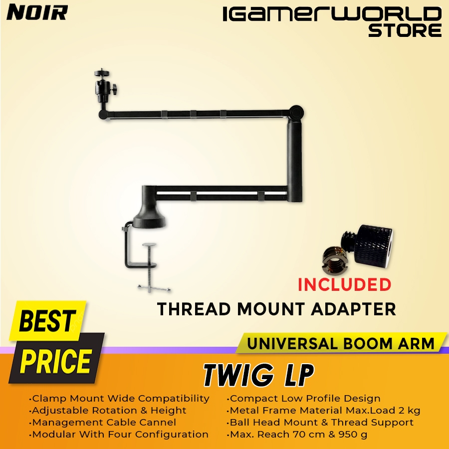 Noir Twig LP – Low Profile Modular Microphone Boom Arm Universal Compatibility