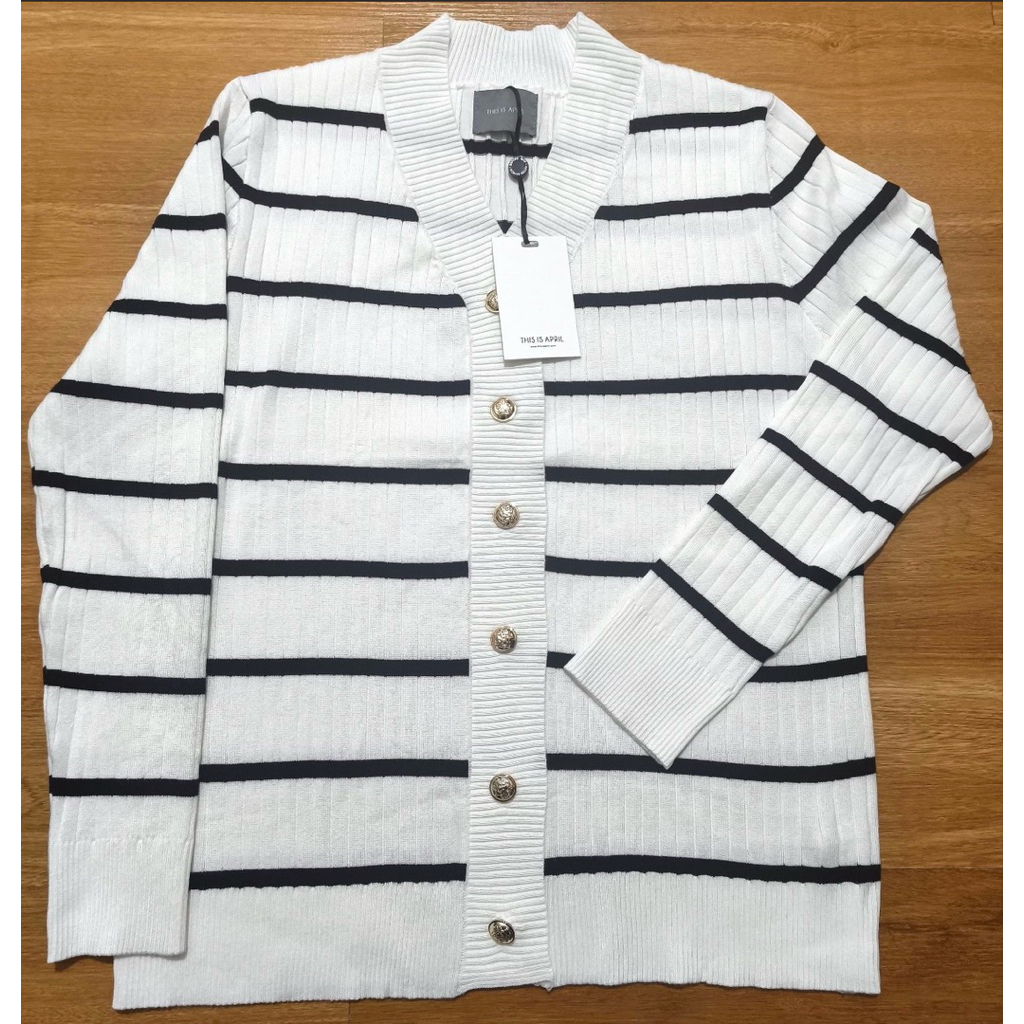 NEW This is april - Striped white cardigan outerwear (barang official store) CHAT UNTUK HARGA 179rb