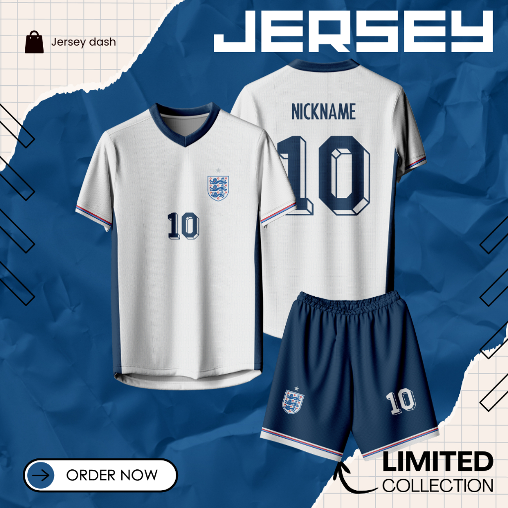Jersey Sepak Bola Custom ENGLAND HOME 2023-2024 Dryfit Custom Nama Nomor