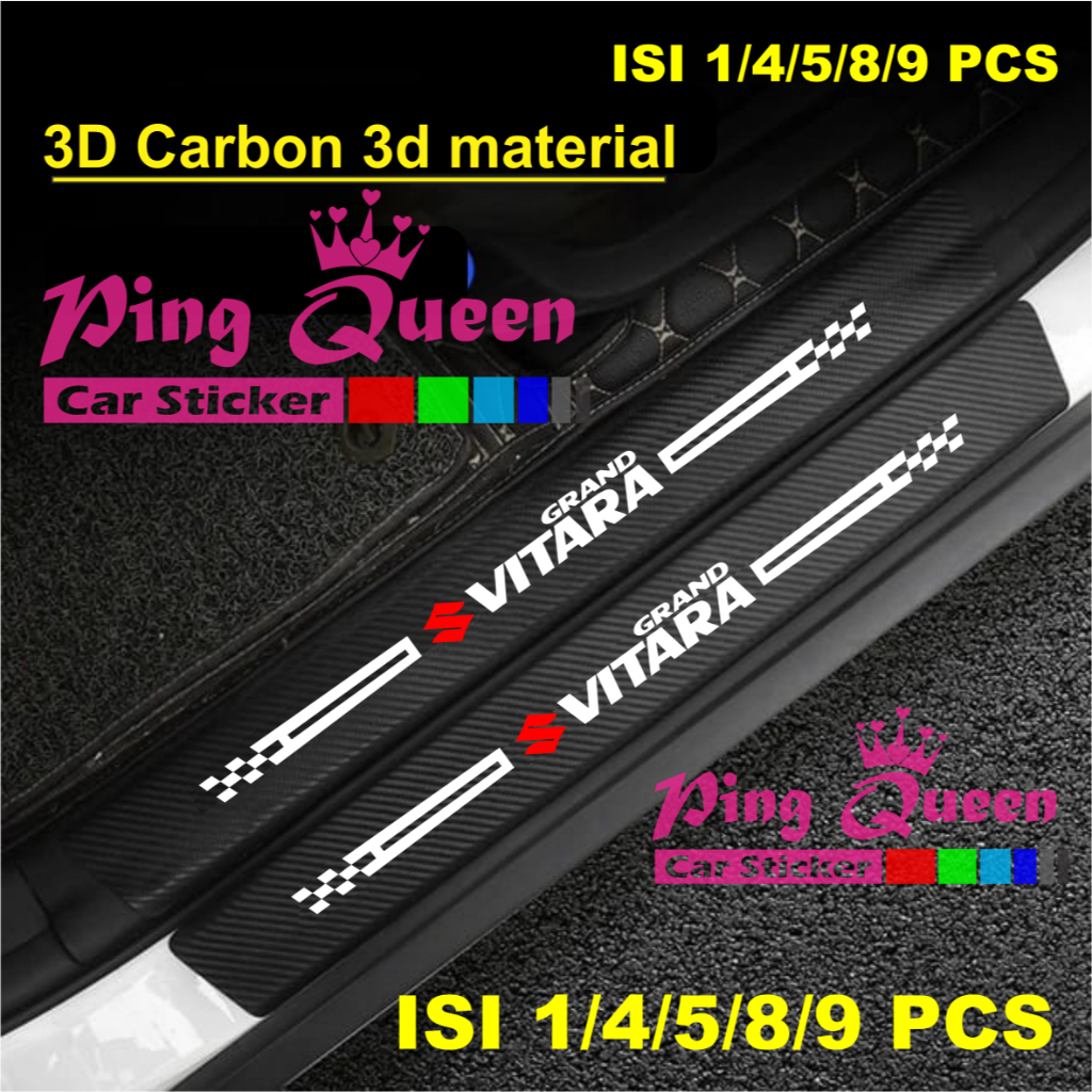 COD 1 set 9pcs cutting sticker stiker sillplate carbon 3d mobil suzuki grand vitara sticker karbon g