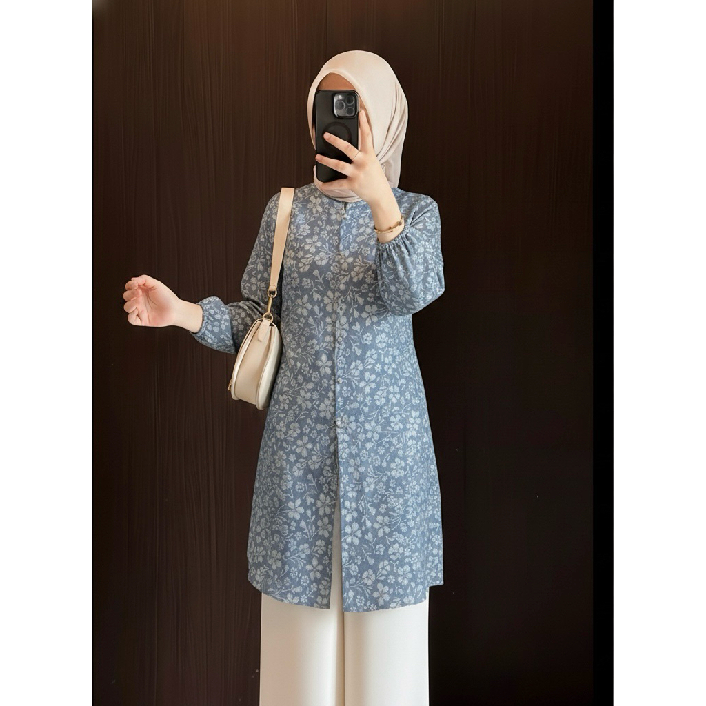 Nusant Tunik Raya Baju Lebaran Wanita 2026 Kekinian Fukuro Embos Jacquard Atasan Wanita Muslimah Ele
