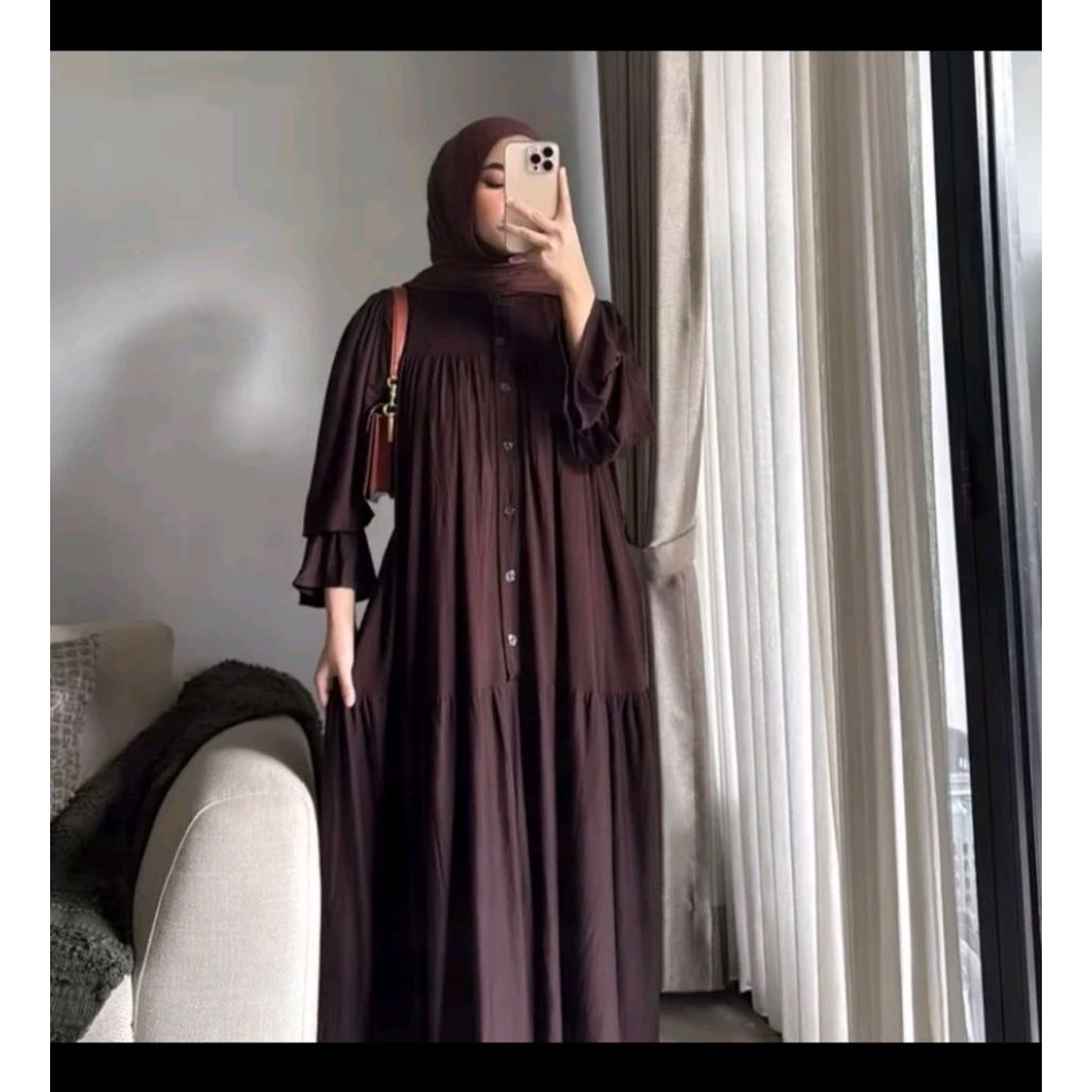 Gamis Syafira Rayon Twill Premium Jumbo Ld 120cm dan Ld 130cm Busui Bahan Tebal Adem Terbaru Terkini