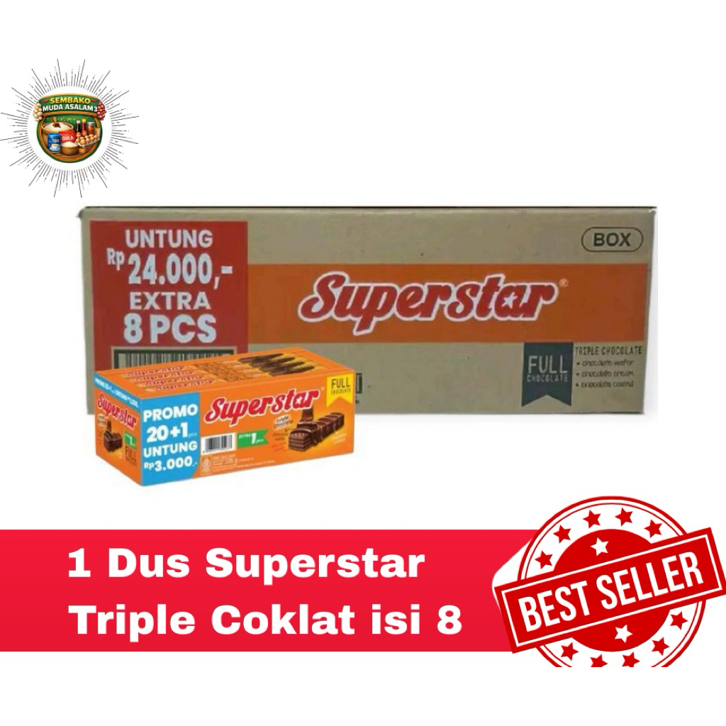 Superstar Triple Chocolate 1 dus isi 8 box Wafer Superstar Coklat