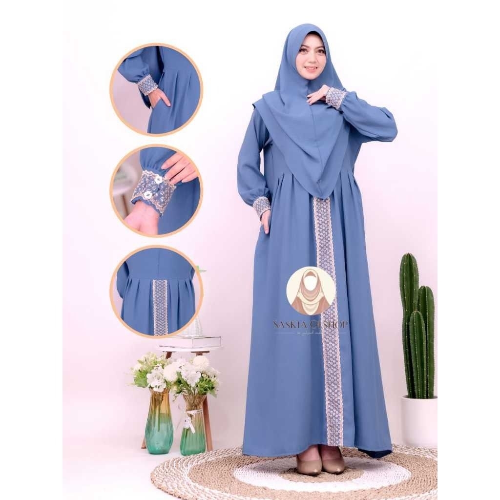 ANAYA - (FREE HIJAB) Baju Gamis Dress Busui Syari Set Khimar Cringkle Airflow Premium Terbaru 2026 W