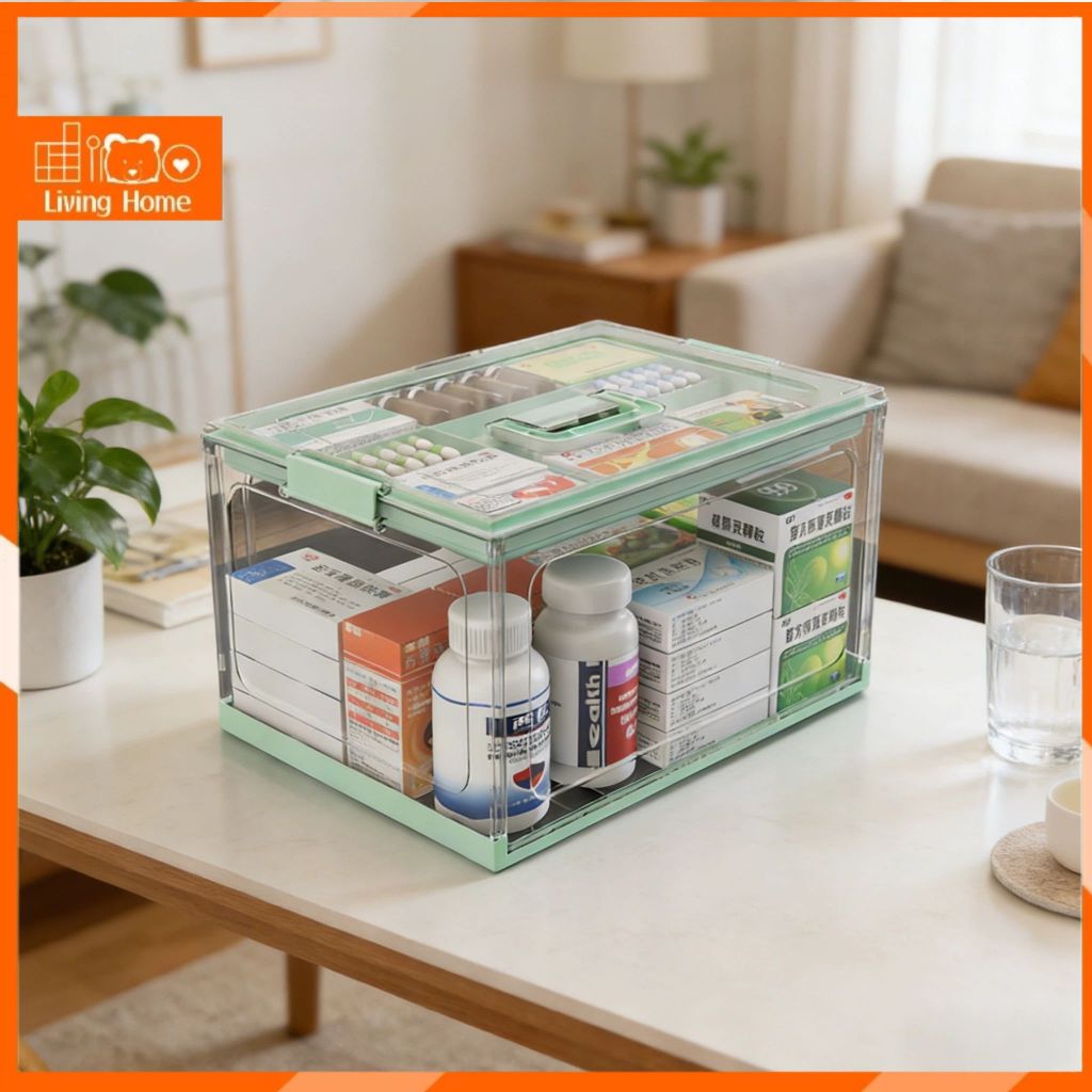 Kotak Obat Susun Besar Kotak P3K Praktis Kotak Penyimpanan Obat Plastik Tahan Lama Tempat Penyimpana