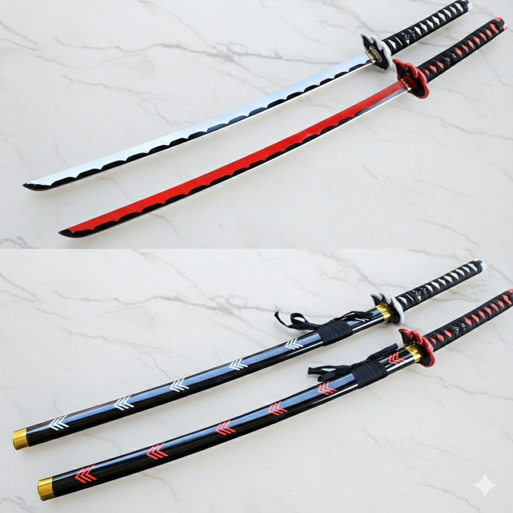 HK Pedang Katana Rengoku Kyoujurou Replika Dekorasi / Cosplay Anime Jepang – Koleksi Pajangan Rumah 