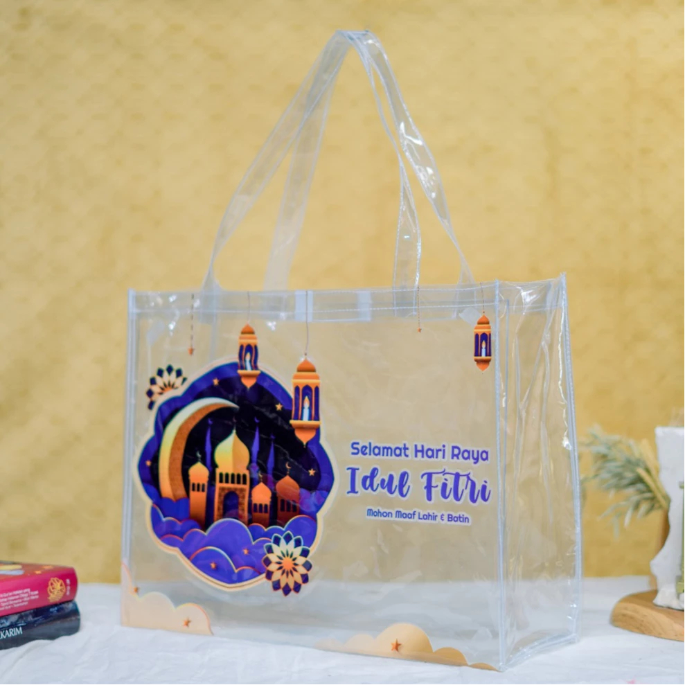 Tas Lebaran Mika Print Gambar Transparan Jumbo UK T30 P40 Tas Ready Stock Parcel Lebaran Idul Fitri