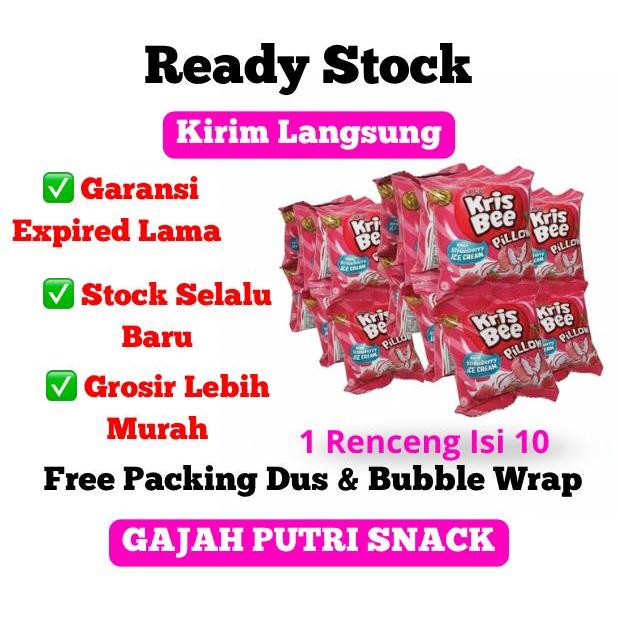 KRISS BEE PILLOW SNACK BANTAL RENYAH RASA STRAWBERRY ICE CREAM RENCENG ISI 10X6 GRAM