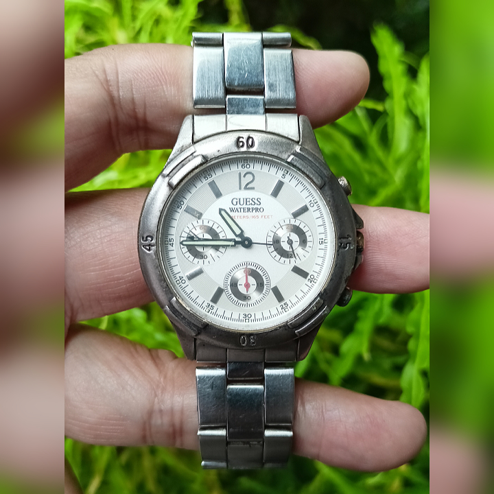 GUESS WATERPRO Chronograph White Silver Original Second | Jam Tangan Vintage Pria