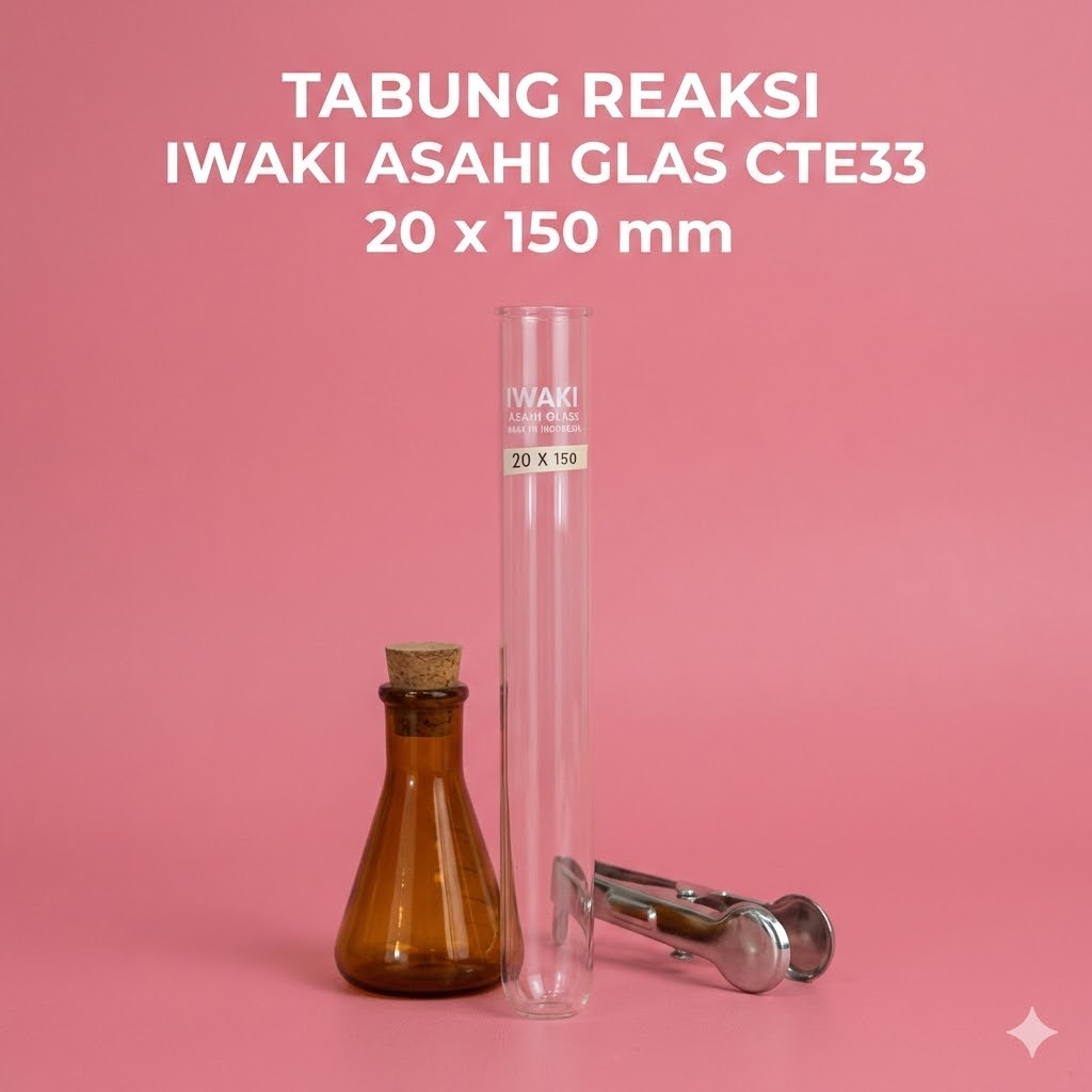Tabung Reaksi Kaca IWAKI 20 x 150 mm / Tabung Reaksi Rim 20x150mm IWAKI  Tabung Reaksi Tahan Panas