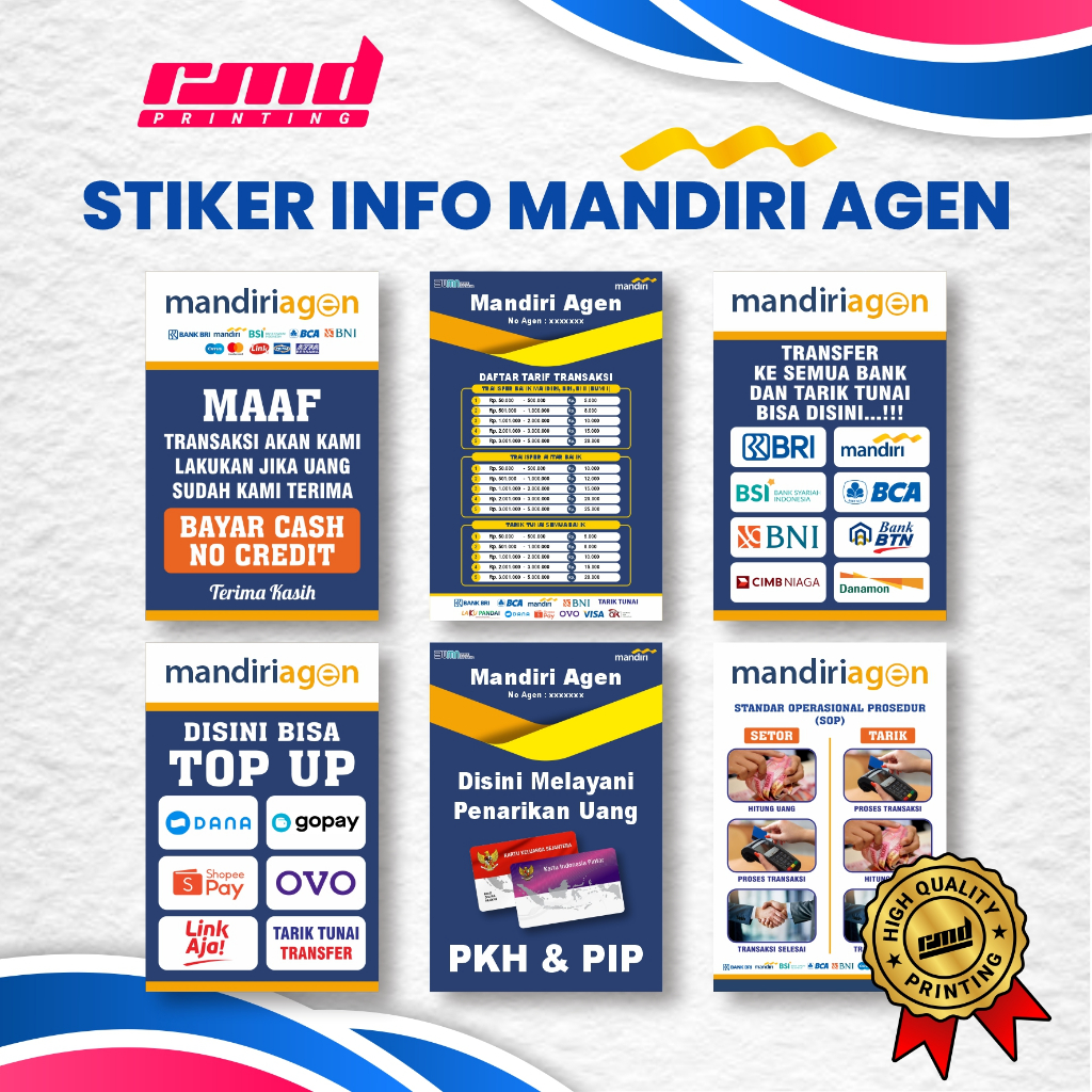 Stiker Etalase Mandiri Agen Biaya Admin / Top Up / Cash Credit / Transfer