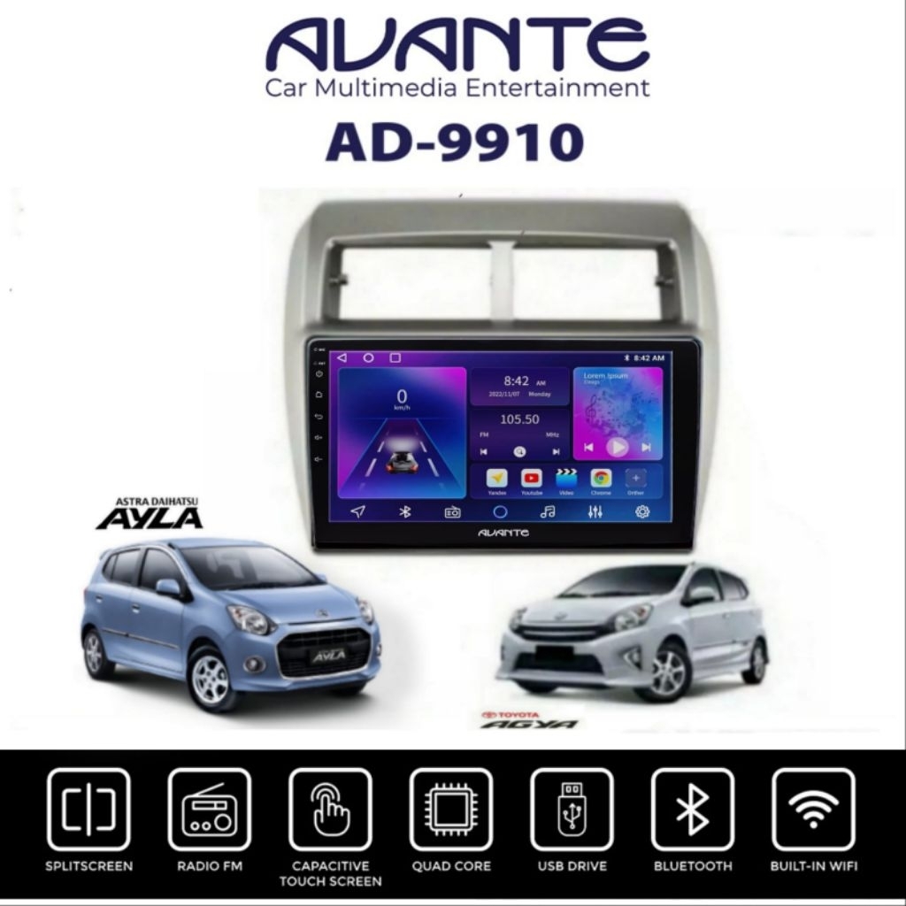 Head Unit Android Avante Chorus AD-9910 Karaoke 9 Inch OEM Agya Ayla Soket pnp
