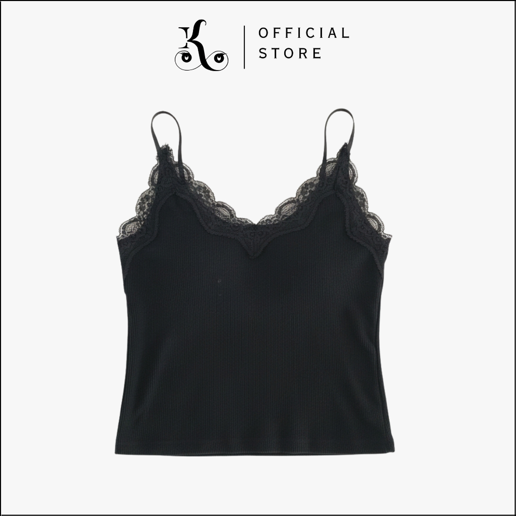 [ KHAEFASHION ] - (BR228) Tanktop Bra With Cup Panjang Premium Singlet Atasan Renda Tali Spaghetti