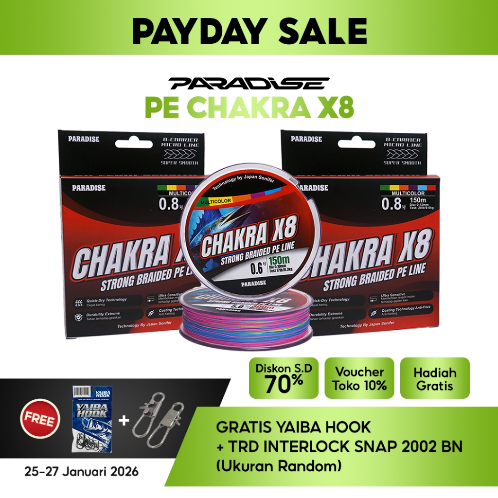 Zypher - PE Paradise Senar PE Chakra X8 150M-300M Multi Color Kuat, Licin, Anti Keriting, Tahan