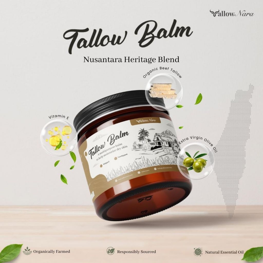 Tallow Balm (Pelembab Alami Multifungsi) Aman untuk bayi, bumil, eksim, psoriasis)