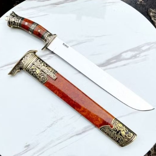 PISAU SEMBELIH GOLOK ELMAX STEEL POTONG KAMBING SAPI SUPER TAJAM PREMIUM BURL AMBOYNA