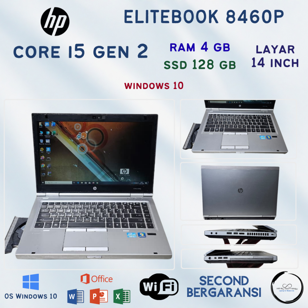 HP Elitebook 8460p Core i5 Windows 10 SSD 128GB 14 Inch 4GB RAM