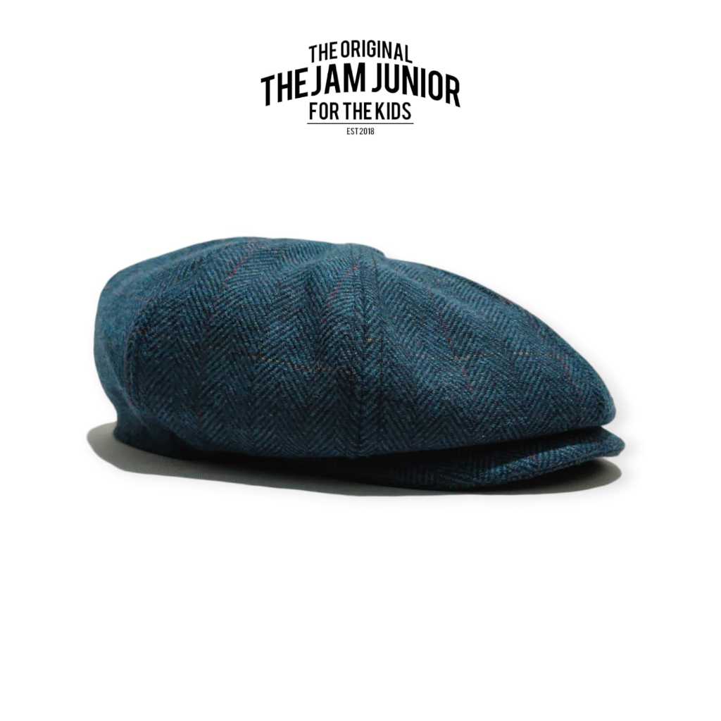 Thejam. Topi anak pria wanita Newsboy cap kids wool herringbone tartan blue