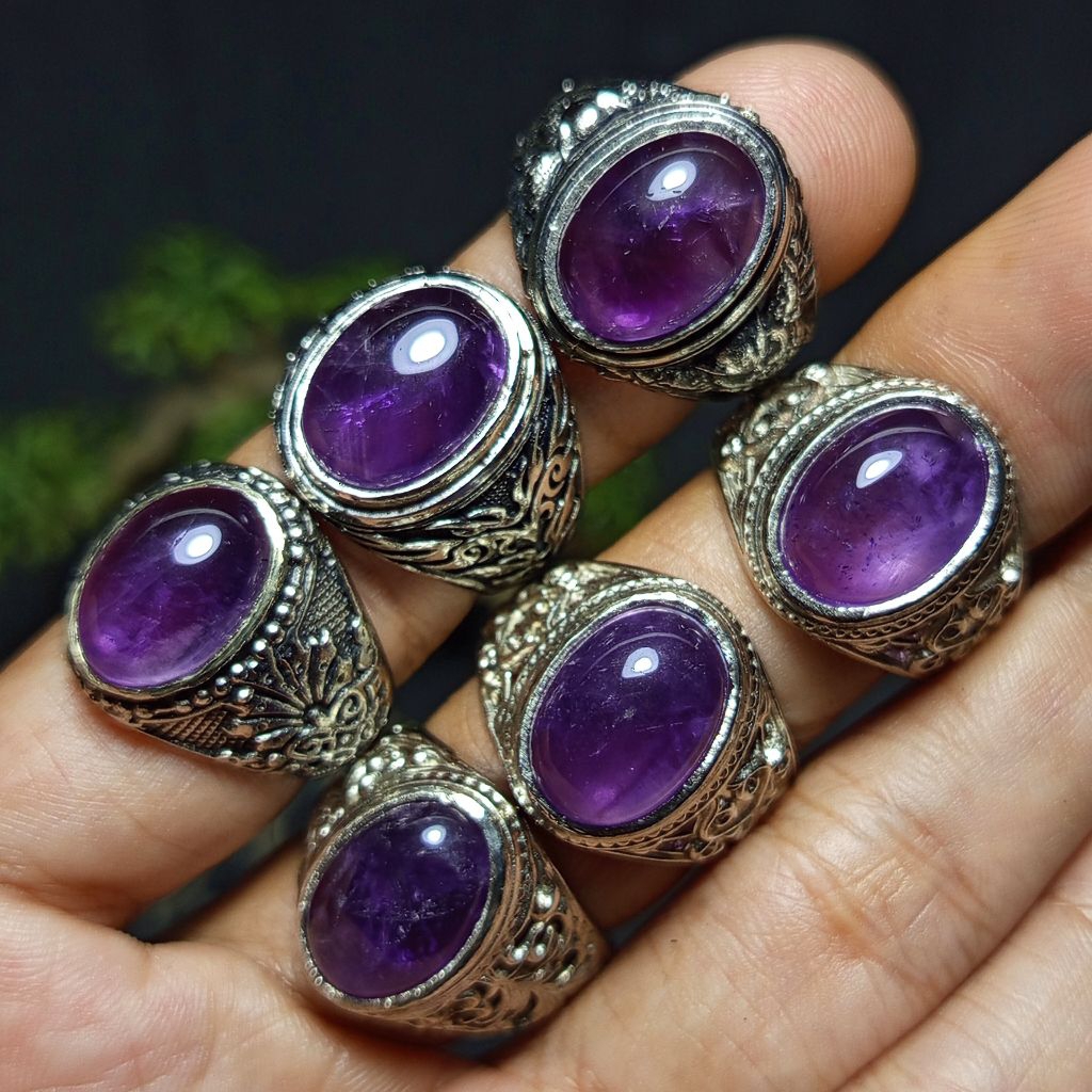 batu kecubung ametis/batu cincin kecubung ametis brazil/batu kecubung ametis brazil ring  alpaka/bat