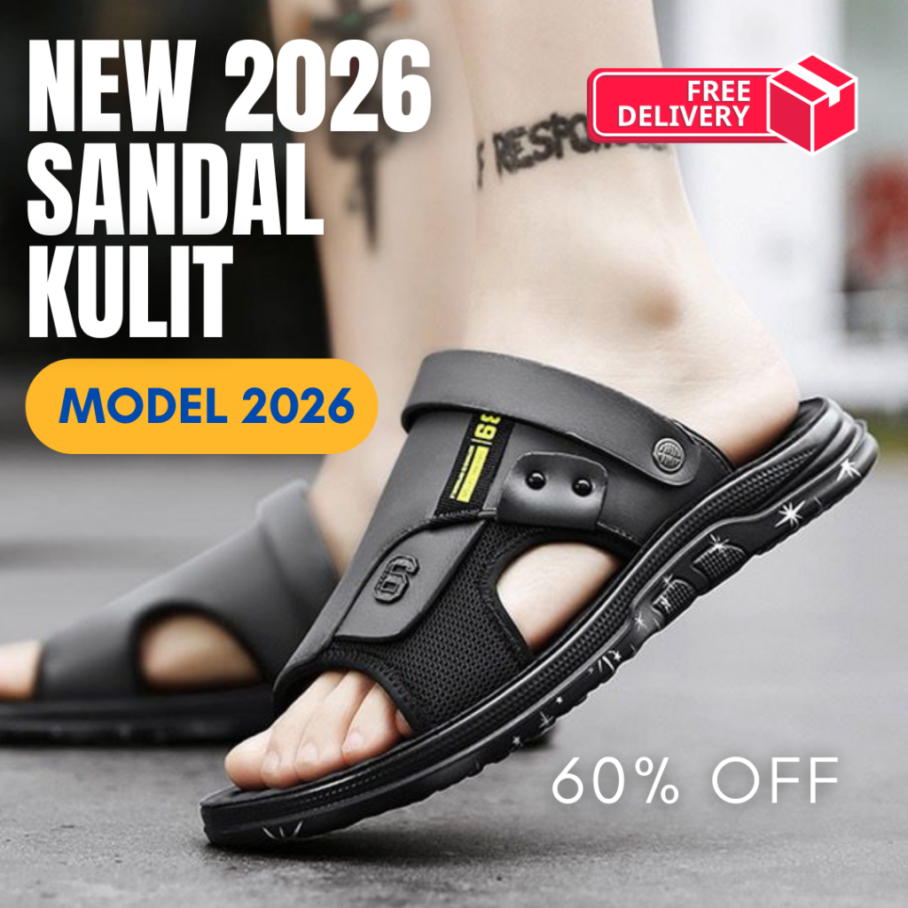 EXIMUS - Sandal Keren Pria ,Sandal Kulit ASLI Sandal Slop Pria